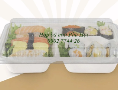 Hộp bã mía 3 ngăn nắp PET